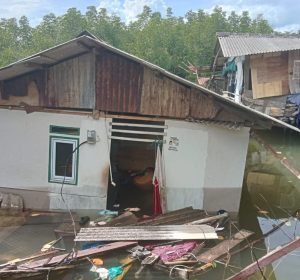 Rumah Panggung Diatas Laut Tanjungpinang Roboh Dikarenakan Kayu Penyangga Lapuk